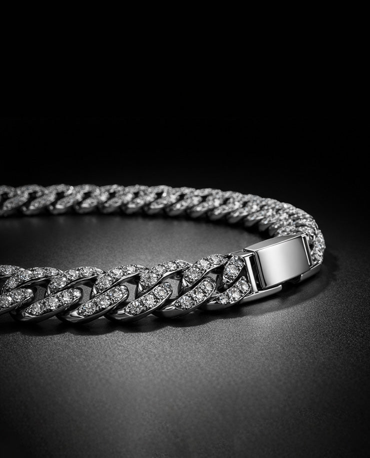 Men’s Silver Cuban Bracelet with Diamond Finish