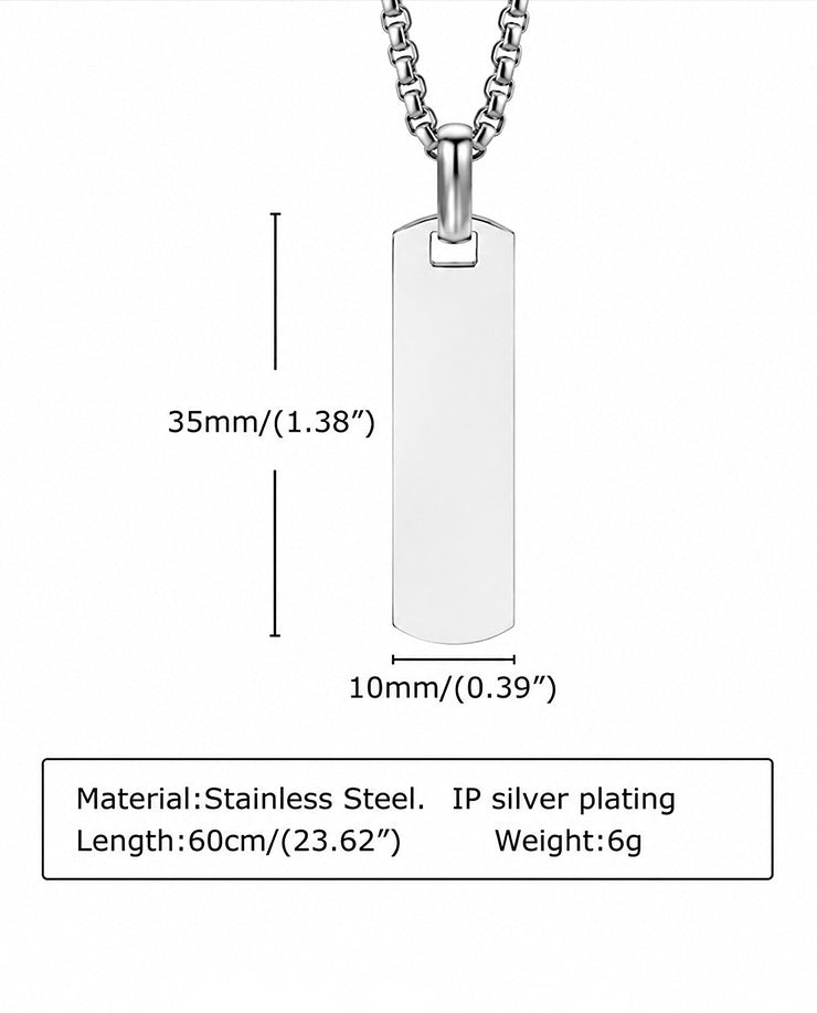 Custom Engraved Bar Pendant Necklace for Men – Premium 304 Stainless Steel