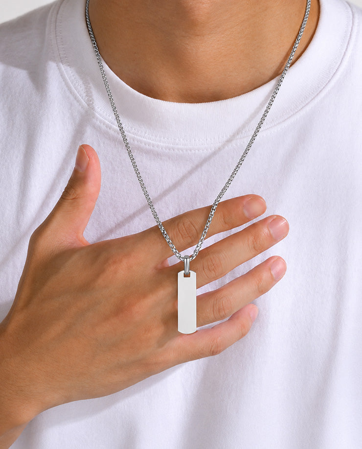 Custom Engraved Bar Pendant Necklace for Men – Premium 304 Stainless Steel