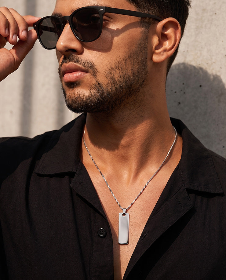 Custom Engraved Bar Pendant Necklace for Men – Premium 304 Stainless Steel