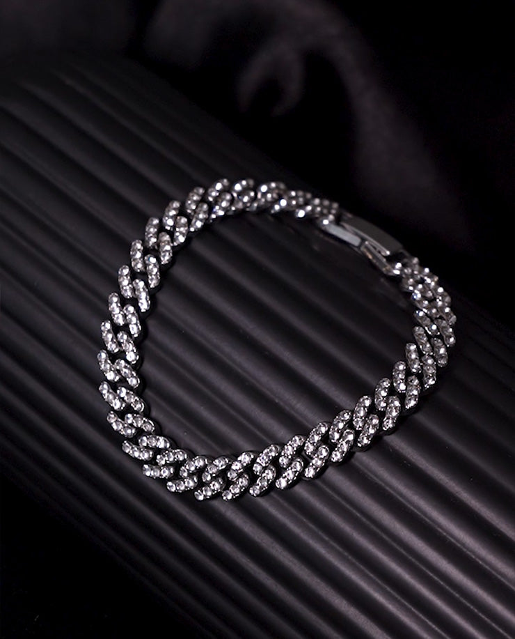 Men’s Silver Cuban Bracelet with Diamond Finish