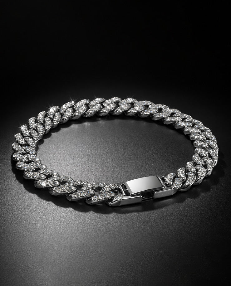 Men’s Silver Cuban Bracelet with Diamond Finish