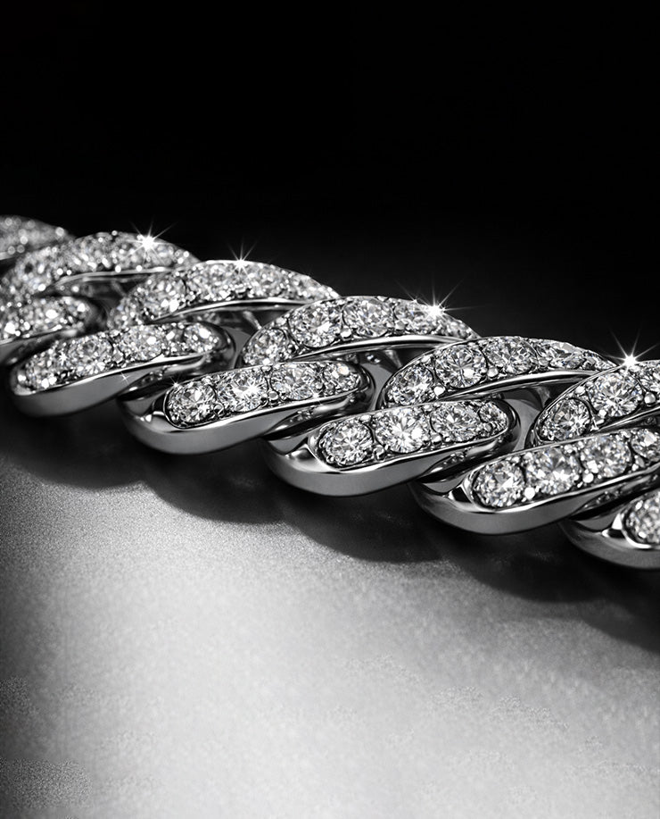 Men’s Silver Cuban Bracelet with Diamond Finish