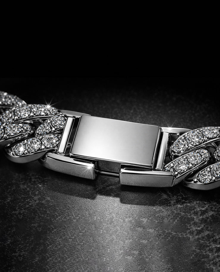 Men’s Silver Cuban Bracelet with Diamond Finish