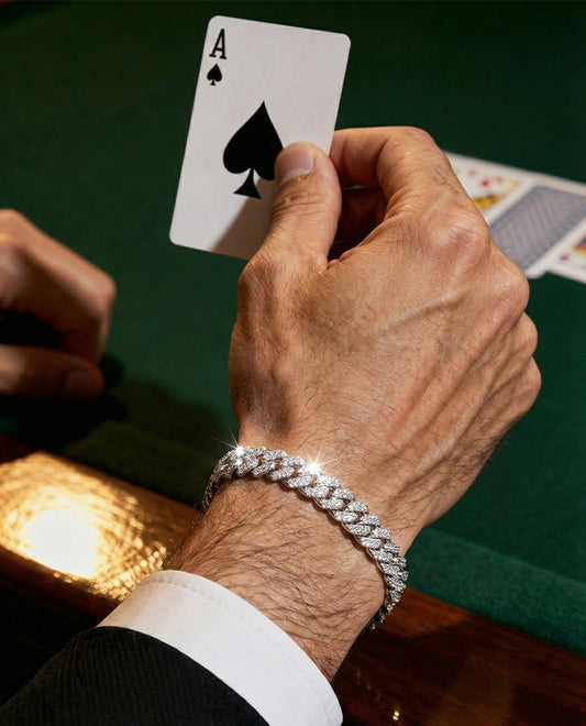 Men’s Silver Cuban Bracelet with Diamond Finish