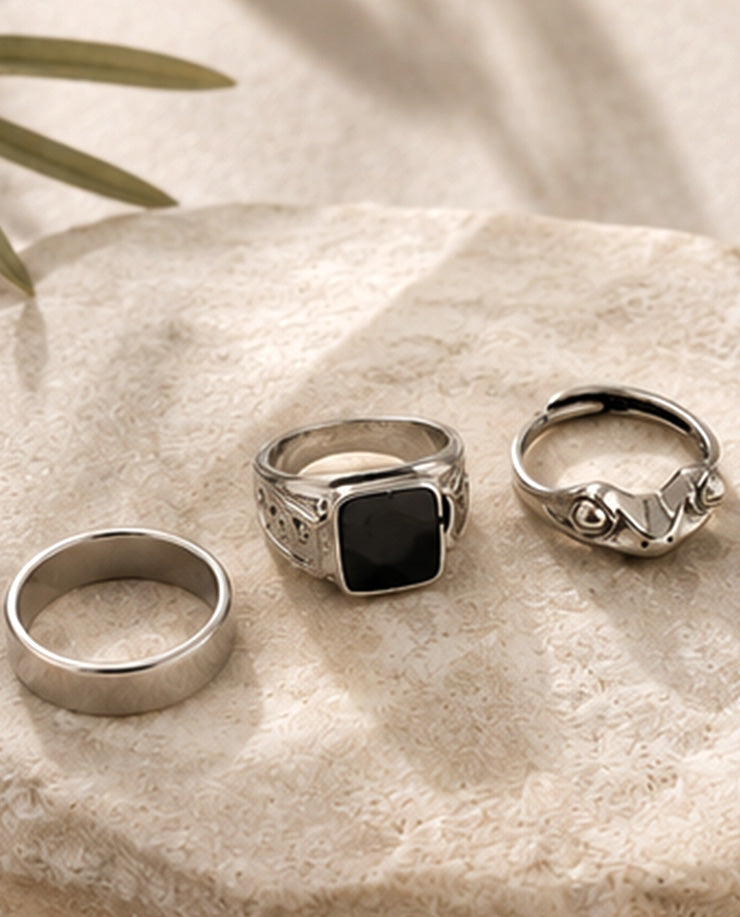 L&L Silver Stack Ring Set for Men (3-Piece)