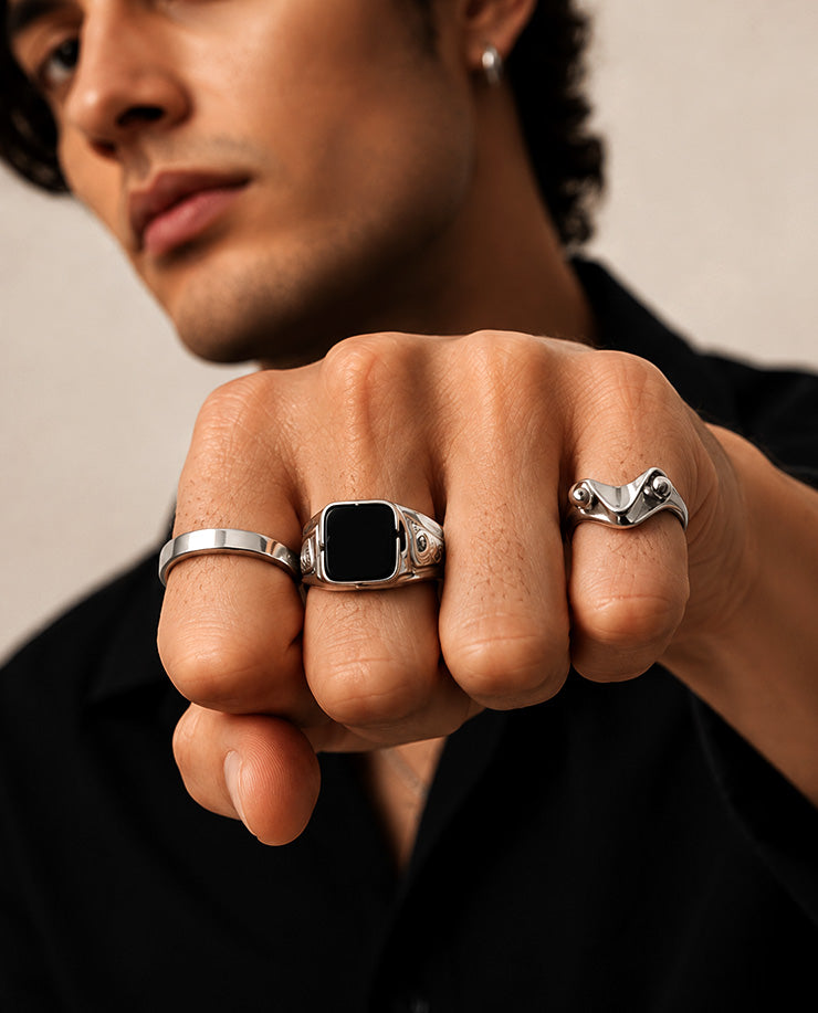 L&L Silver Stack Ring Set for Men (3-Piece)